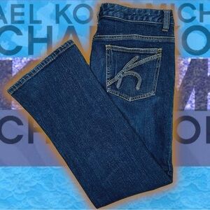 Vintage Michael Kors Dark Wash Embroidered Monogram Pockets Bootcut Jeans 6P
